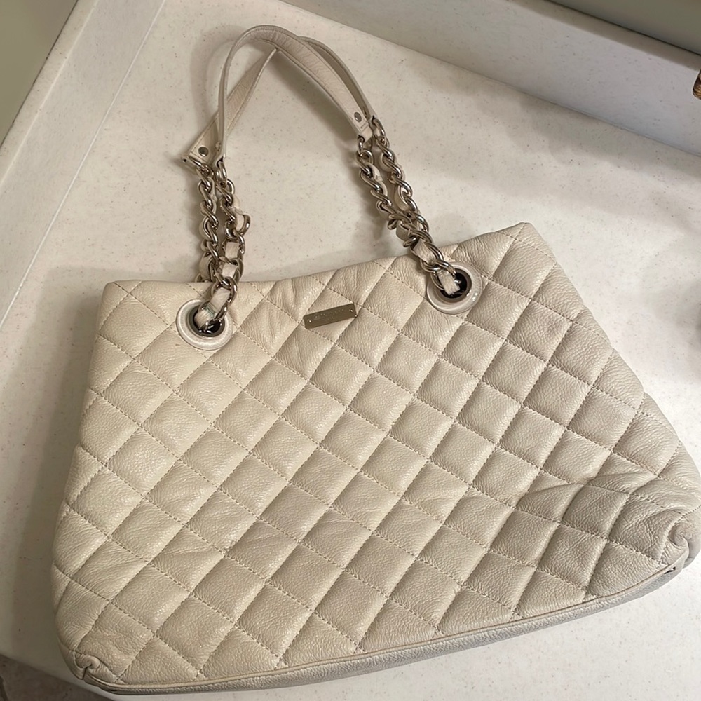 Kate Spade cream quilted leather handbag with gold chain straps